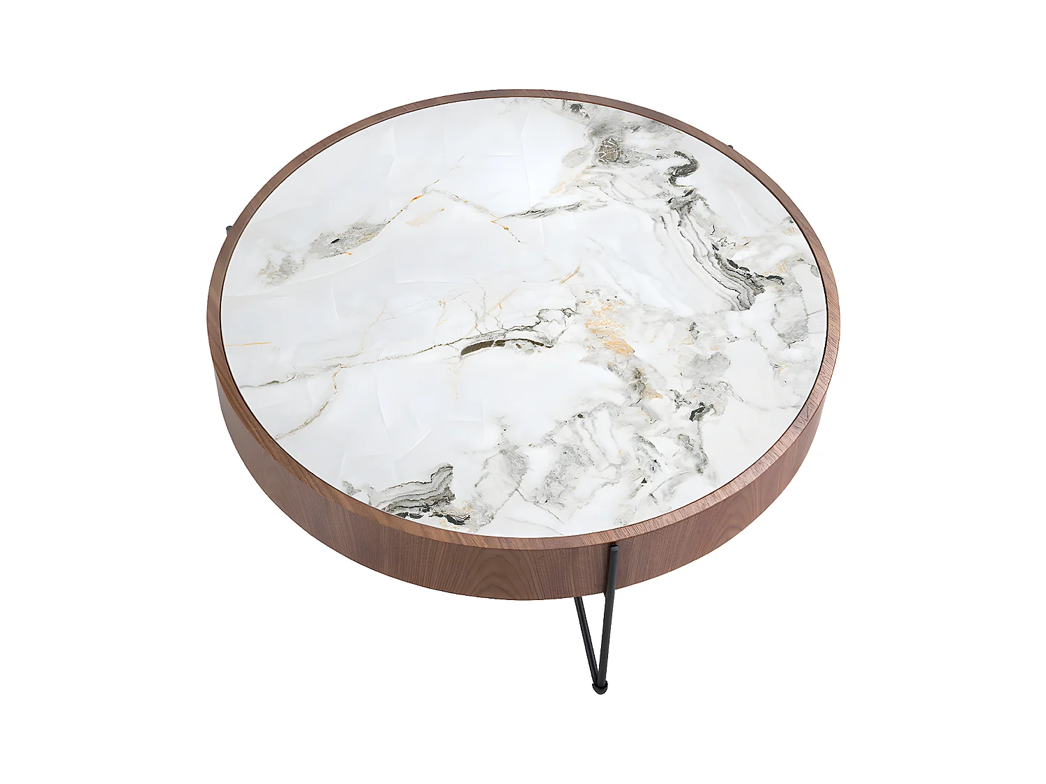 Table basse ronde en marbre porcelaine, noyer et acier noir 2138 ANGEL CERDA