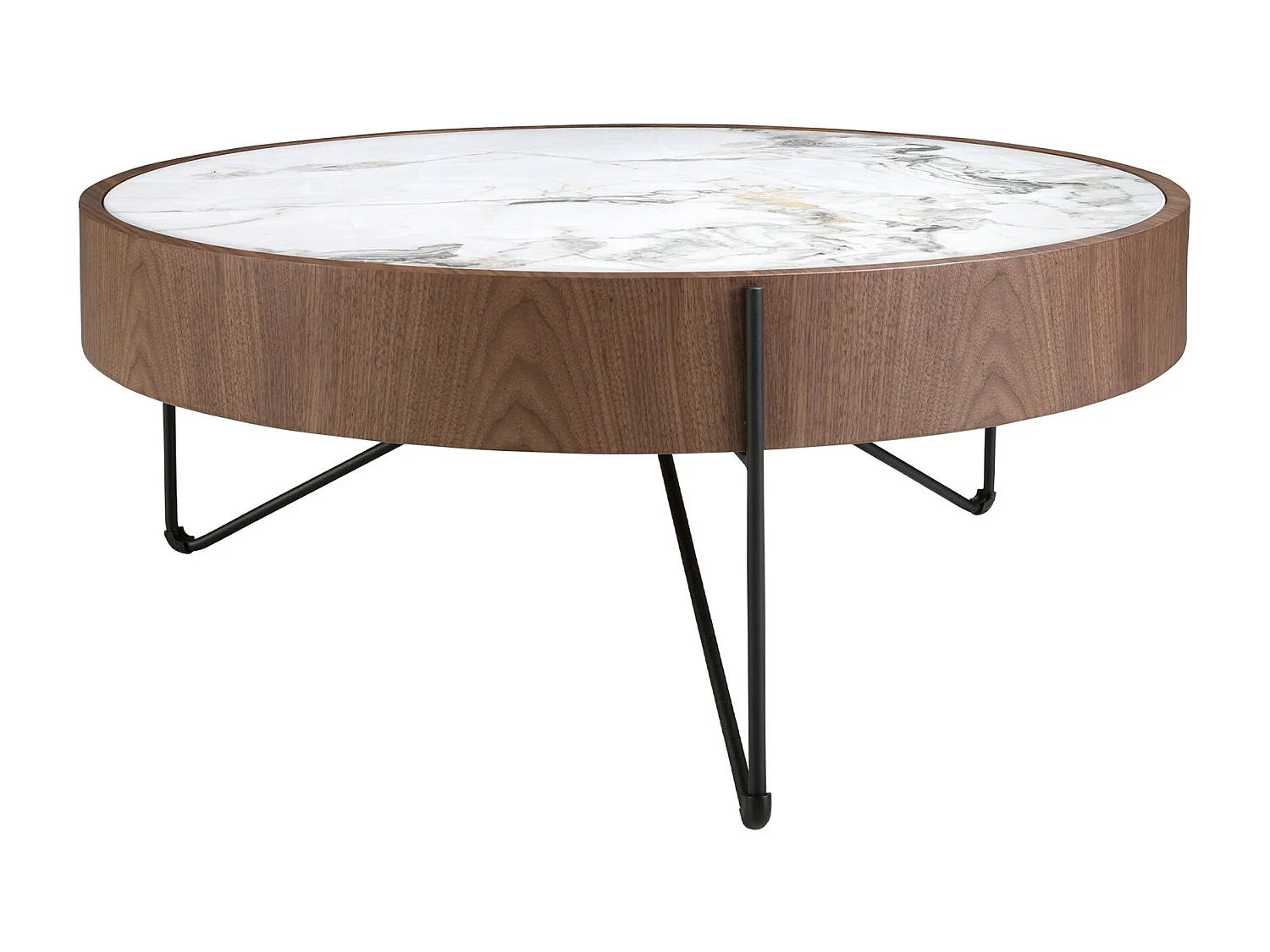 Table basse ronde en marbre porcelaine, noyer et acier noir 2138 ANGEL CERDA