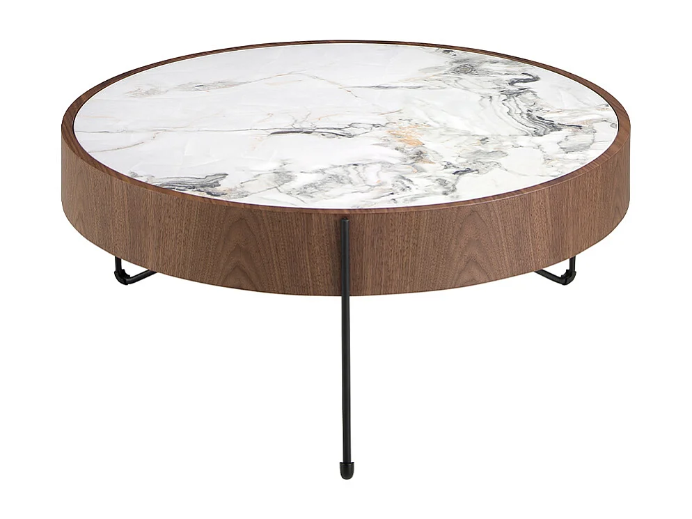 Table basse ronde en marbre porcelaine, noyer et acier noir 2138 ANGEL CERDA