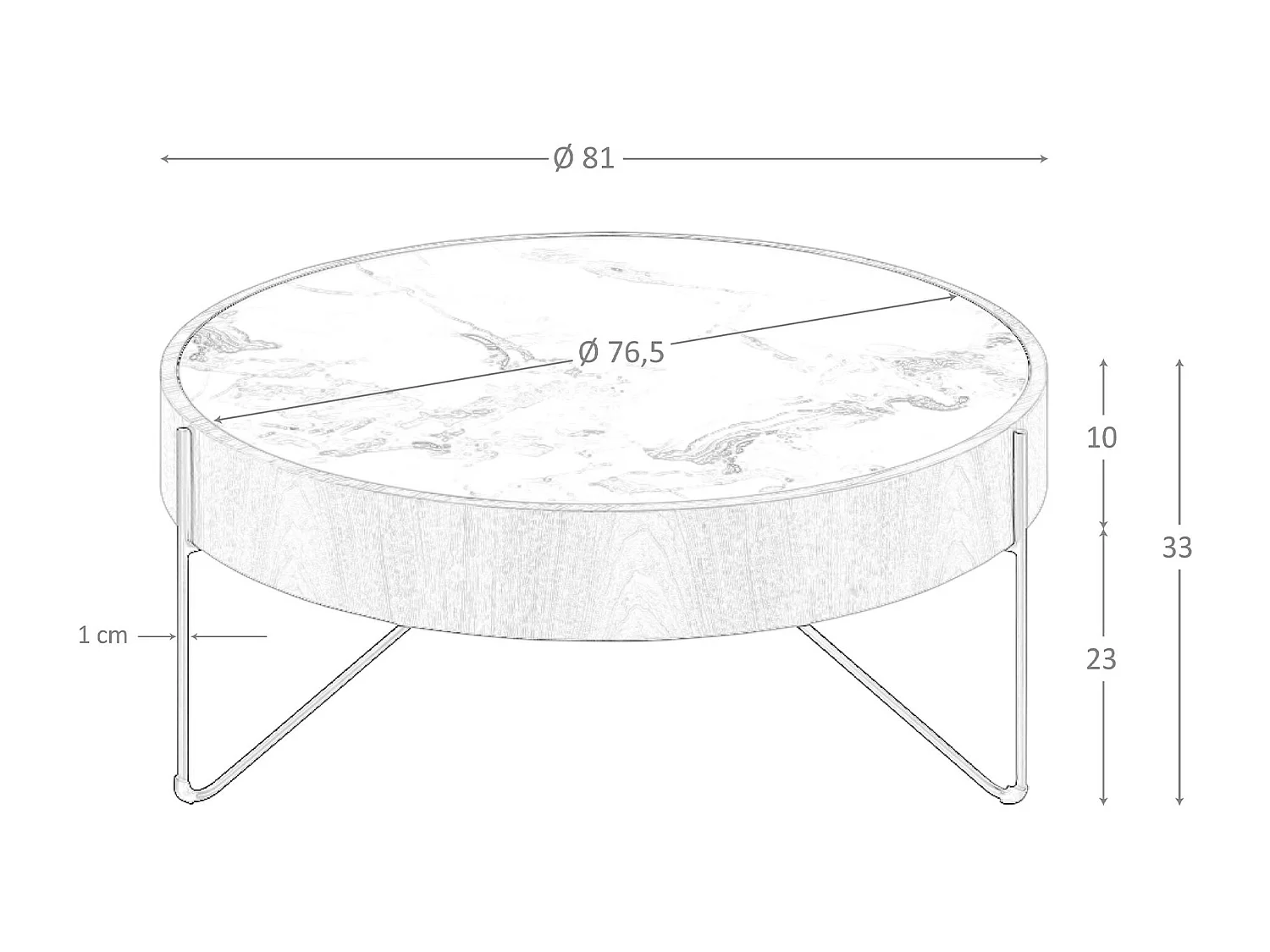 Table basse ronde en marbre porcelaine, noyer et acier noir 2138 ANGEL CERDA