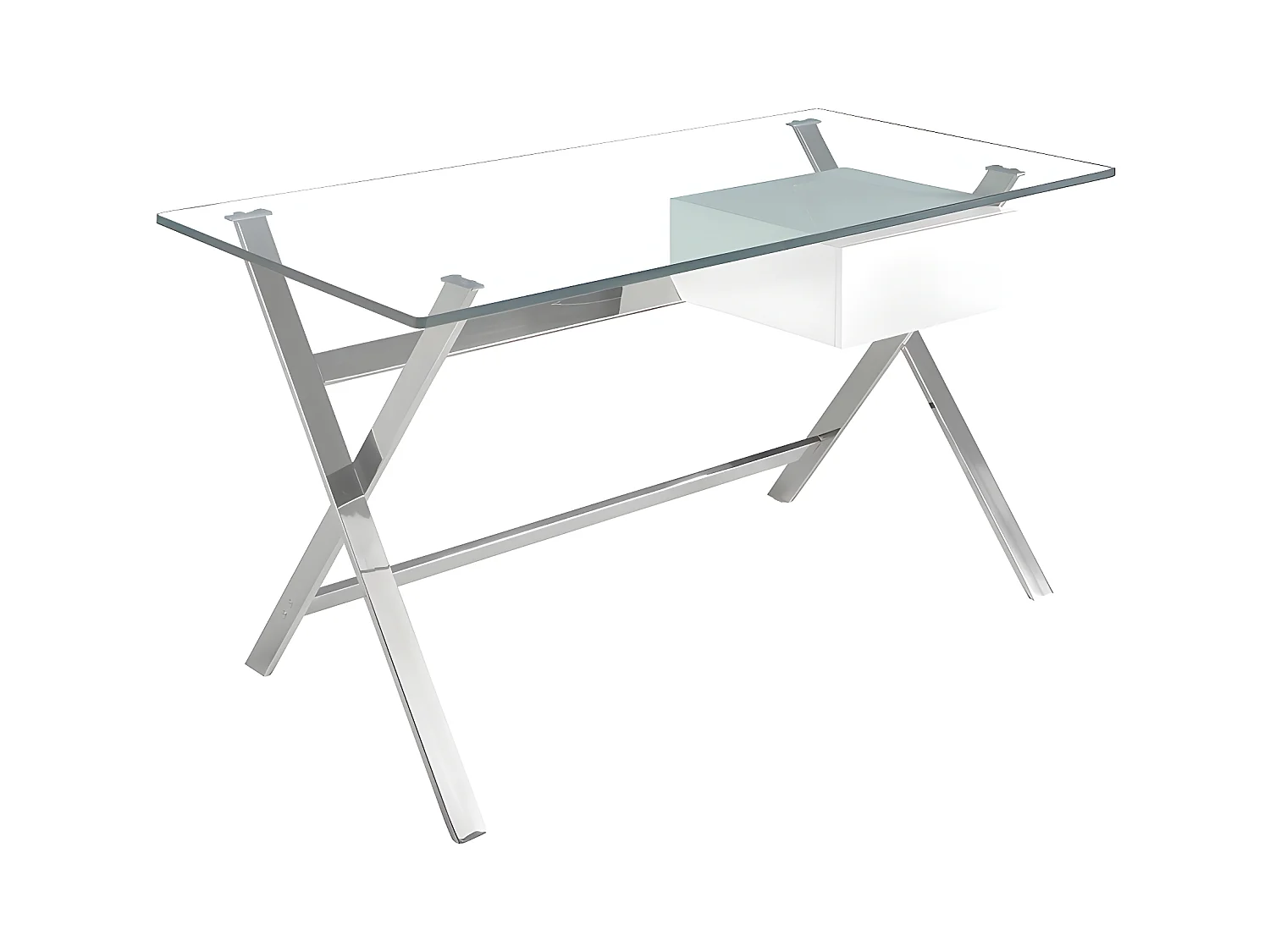 Bureau van wit hout en verchroomd staal met blad van gehard glas 3255 ANGEL CERDA