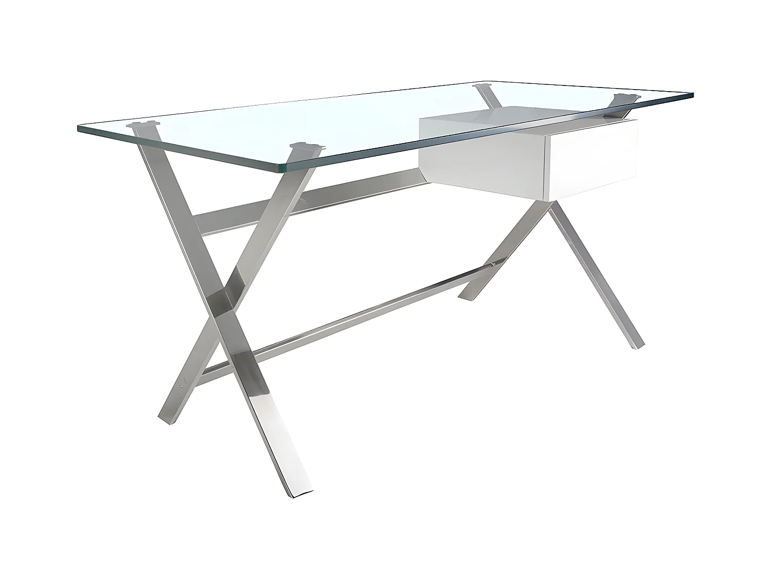 Bureau en bois blanc et acier chromé avec plateau en verre trempé 3255 ANGEL CERDA