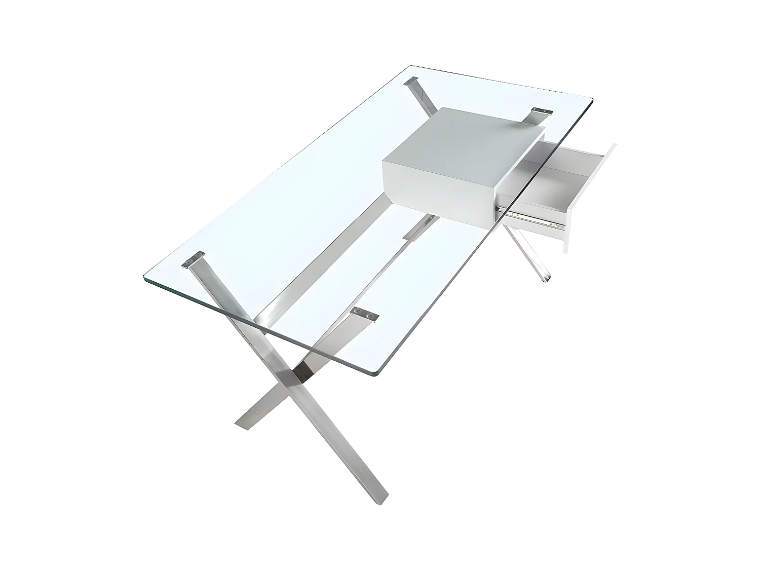 Bureau en bois blanc et acier chromé avec plateau en verre trempé 3255 ANGEL CERDA