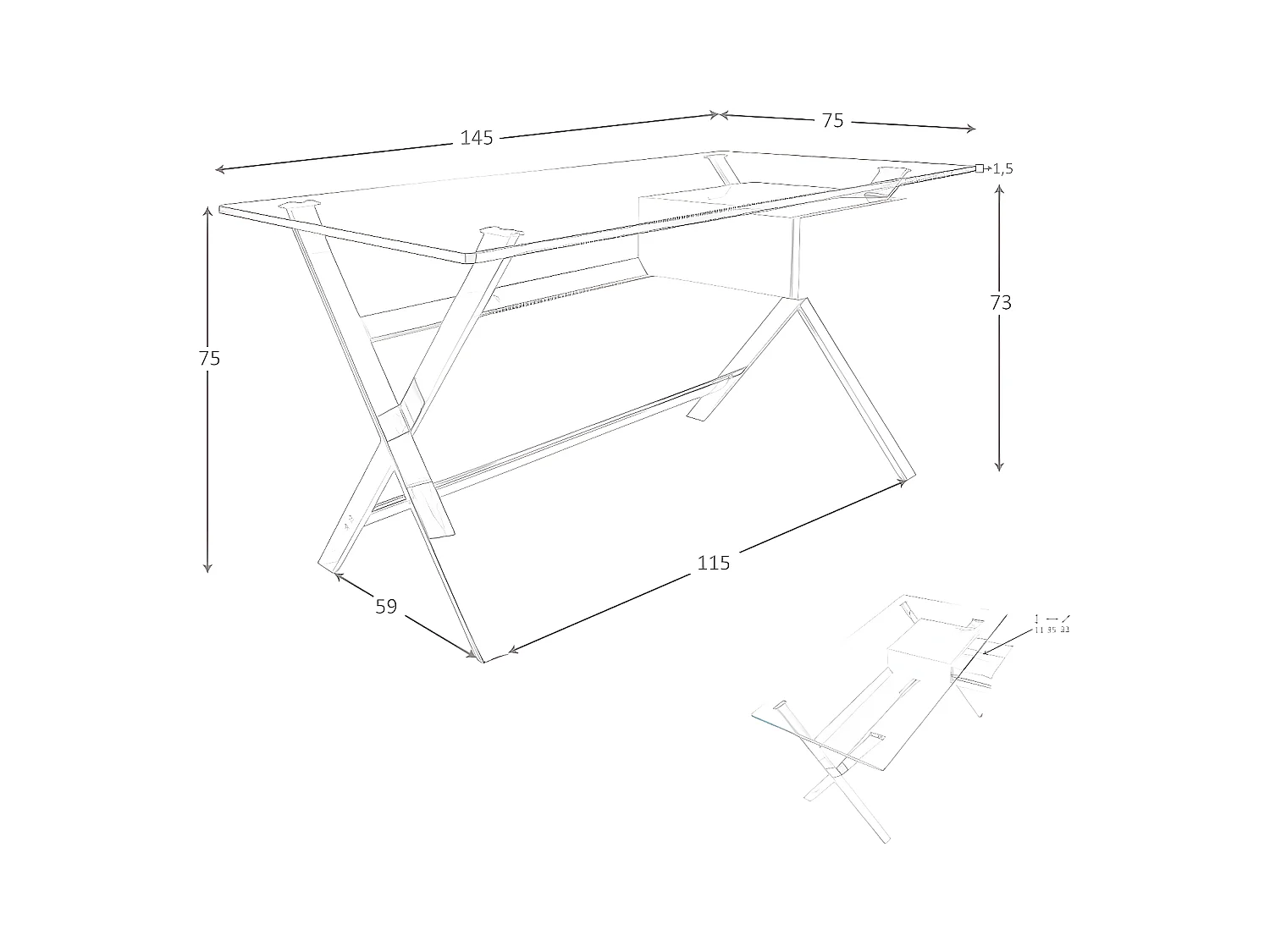 Bureau en bois blanc et acier chromé avec plateau en verre trempé 3255 ANGEL CERDA