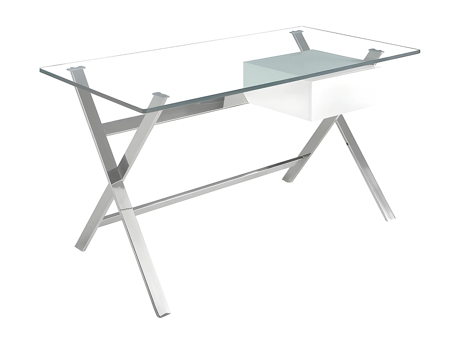 Schreibtisch aus weißem Holz und verchromtem Stahl mit Platte aus gehärtetem Glas  3255 ANGEL CERDA