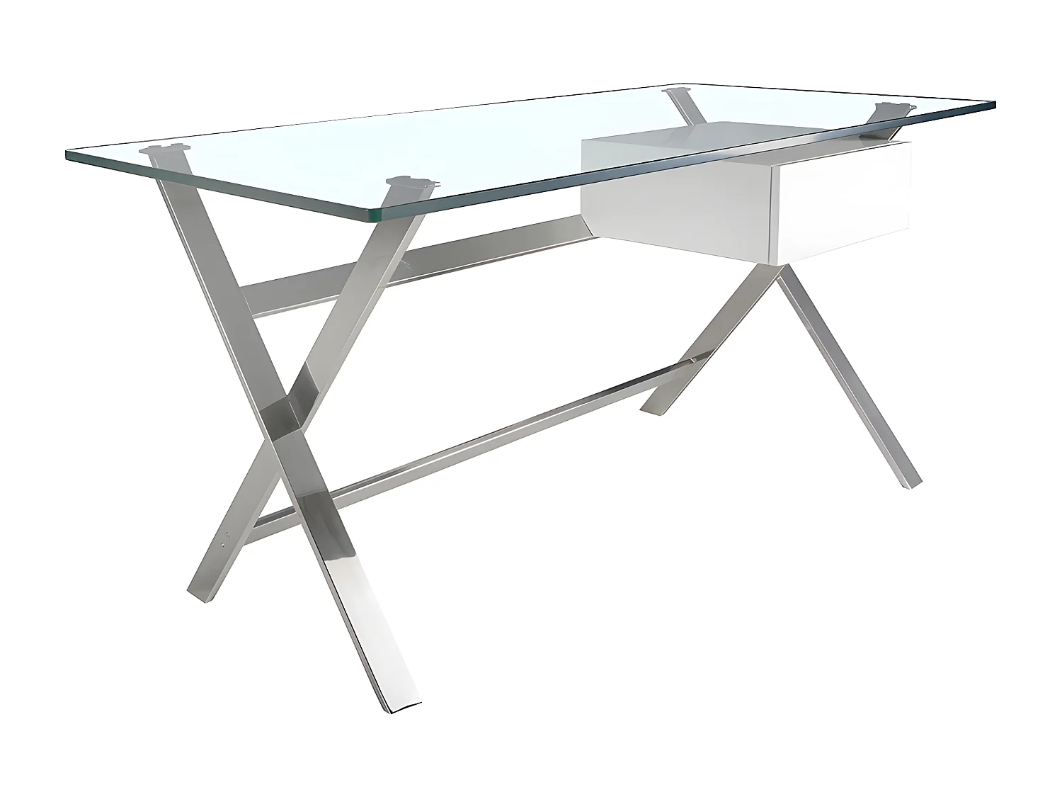 Schreibtisch aus weißem Holz und verchromtem Stahl mit Platte aus gehärtetem Glas  3255 ANGEL CERDA