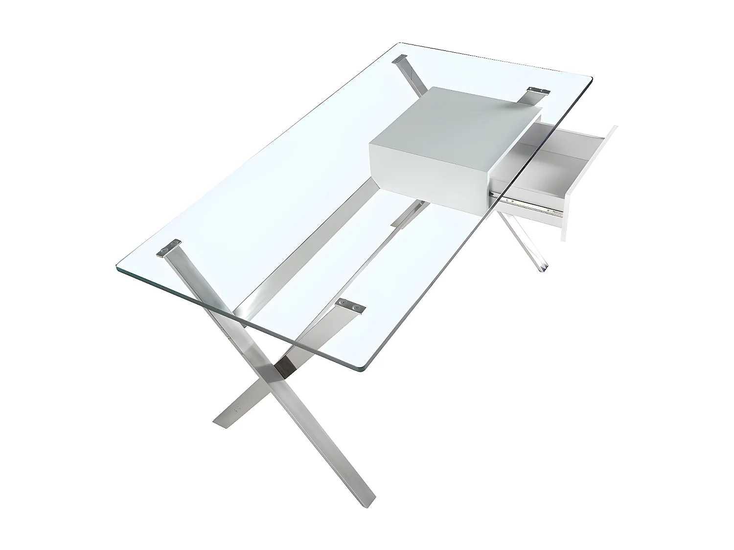 Schreibtisch aus weißem Holz und verchromtem Stahl mit Platte aus gehärtetem Glas  3255 ANGEL CERDA