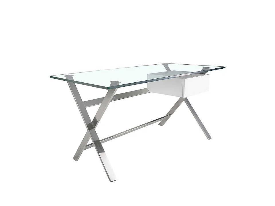 Bureau van wit hout en verchroomd staal met blad van gehard glas 3255 ANGEL CERDA