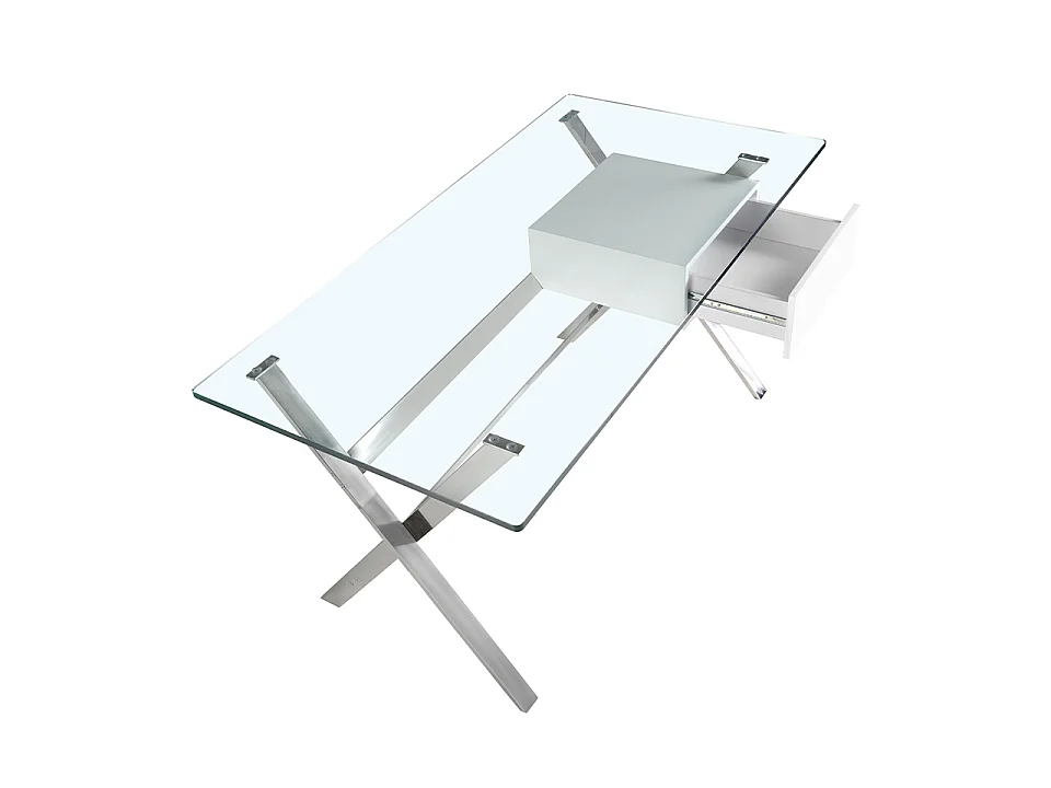 Bureau van wit hout en verchroomd staal met blad van gehard glas 3255 ANGEL CERDA