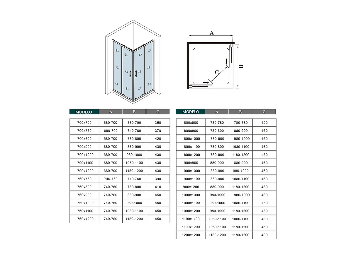 Cabine de duche quadrada correr Perfil cinza fosco Vidro 5mm (880-900)x(880-900)x1850mm + Base de duche 90x90x3cm + Ralo-AICA