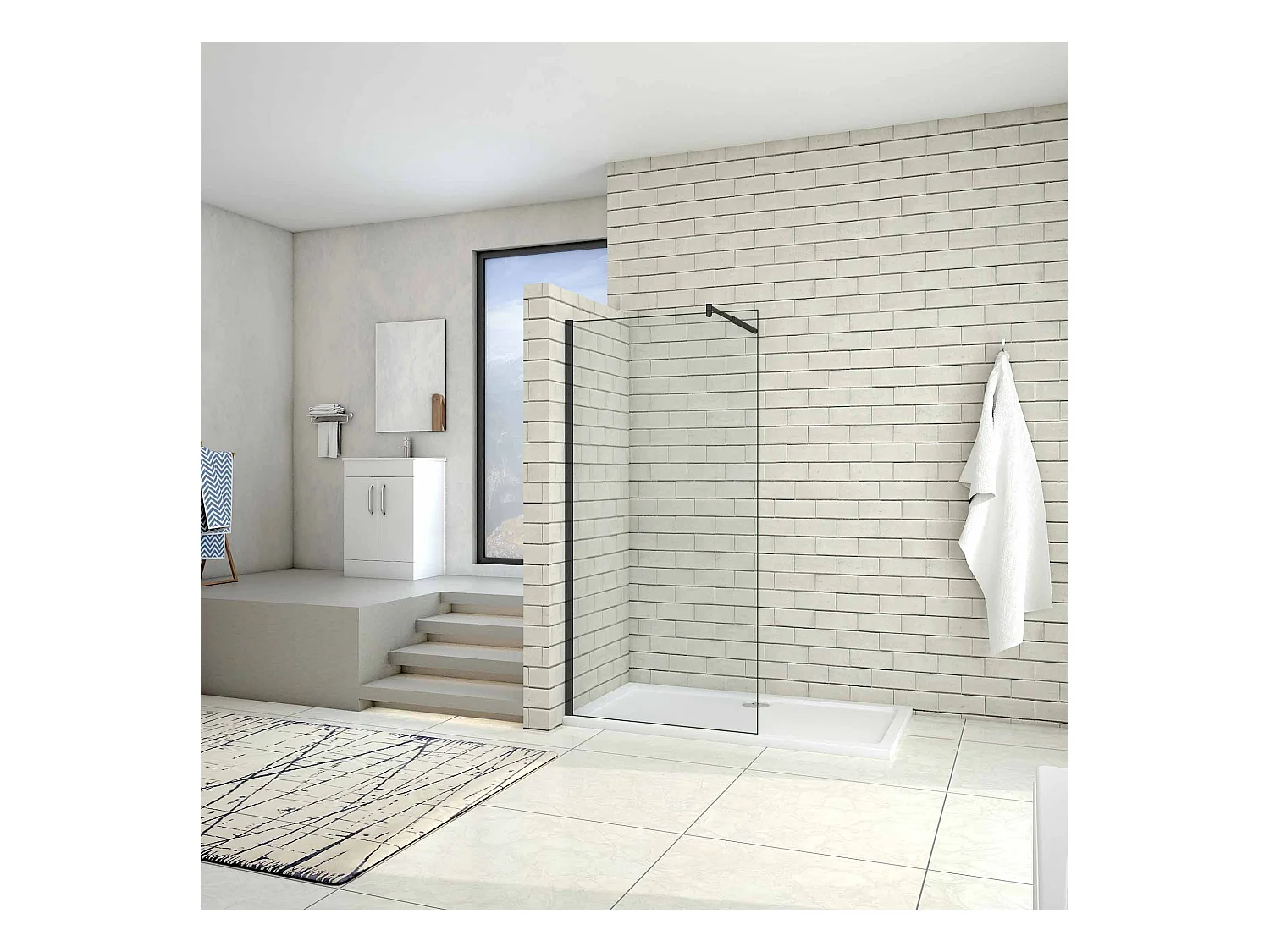 Painel de duche Fixo de folha única Vidro Anti-calcário 8mm com Barra ajustável 70-120cm Perfil Preto fosco Tamanho(58-60)x200cm-AICA