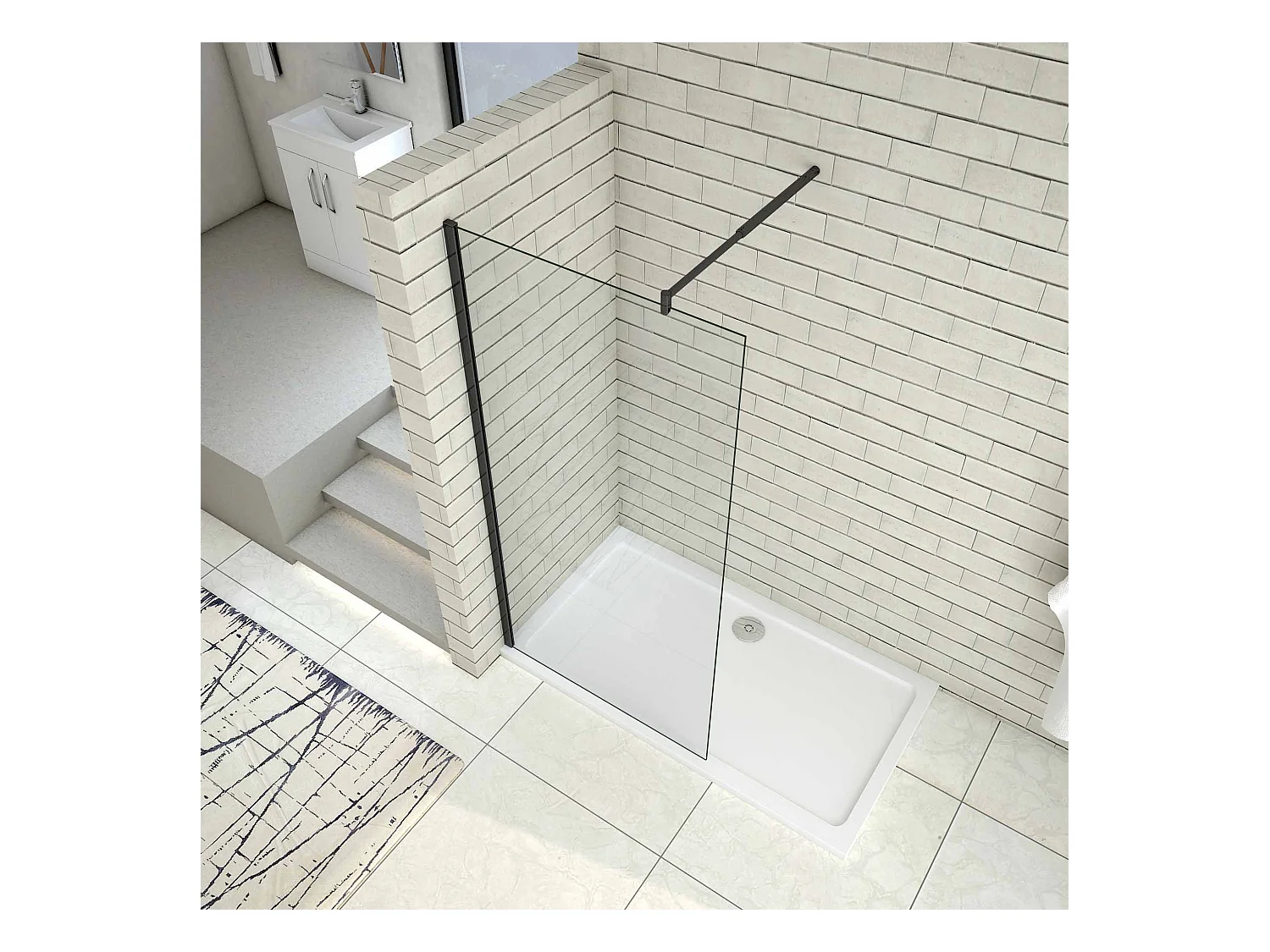 Painel de duche Fixo de folha única Vidro Anti-calcário 8mm com Barra ajustável 70-120cm Perfil Preto fosco Tamanho(58-60)x200cm-AICA