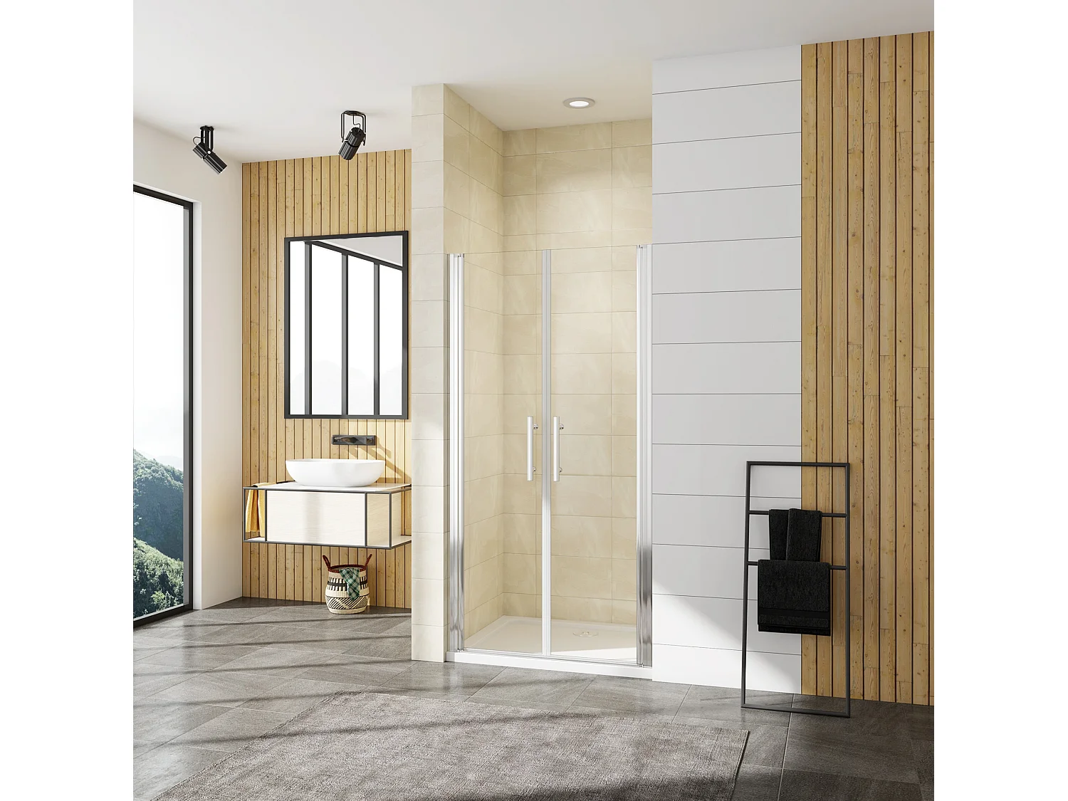 Porta de duche Bater dois folhas Perfil cromado Vidro Anticalcário 6mm (660-700)x1950mm-AICA