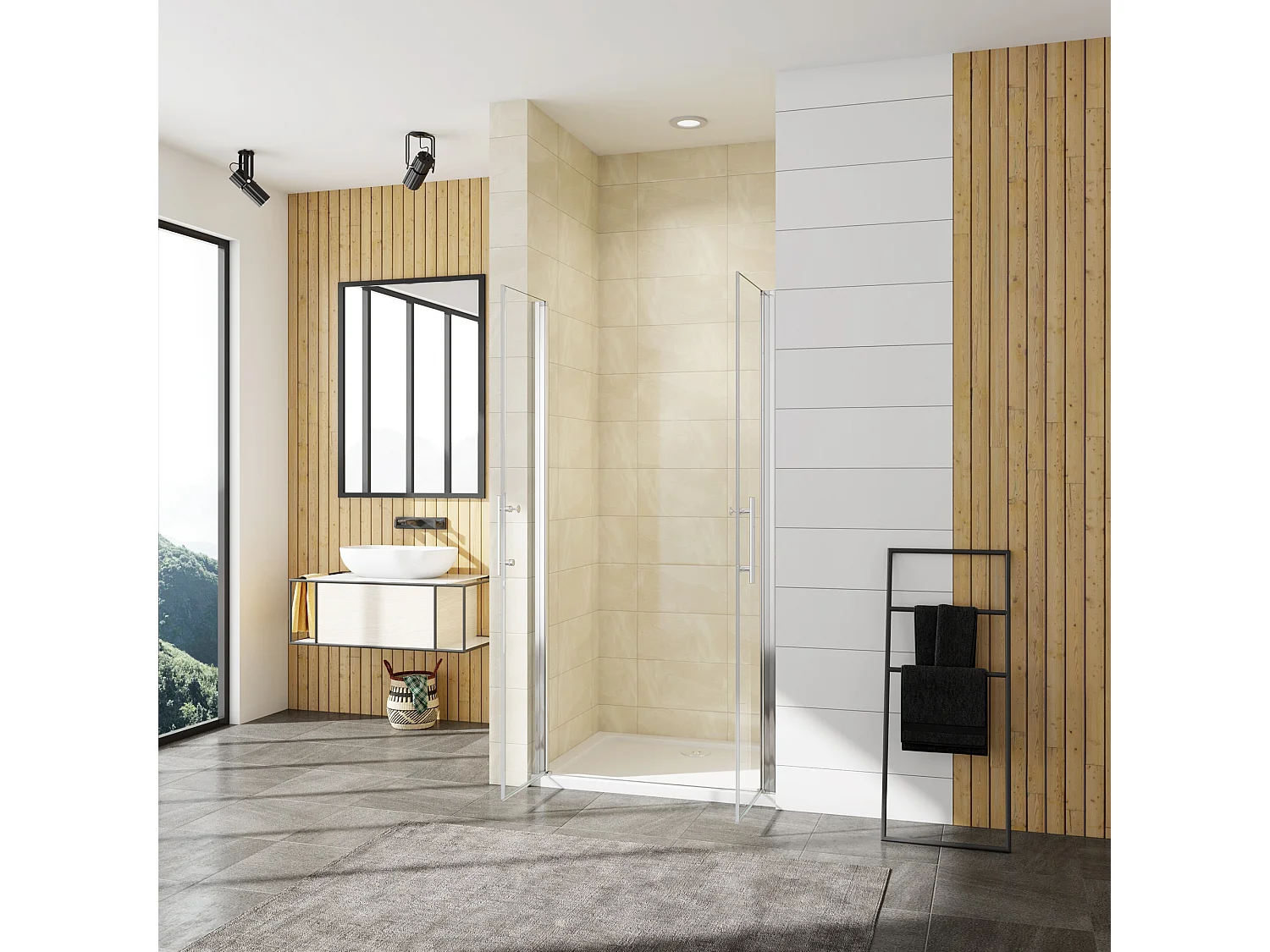 Porta de duche Bater dois folhas Perfil cromado Vidro Anticalcário 6mm (660-700)x1950mm-AICA