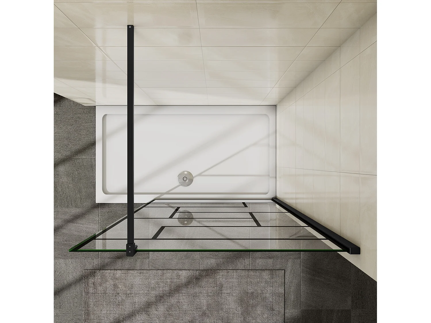 Painel de duche Fixo serigrafada com linha preta Vidro temperado Anticalcário 8mm com Barra 140cm Perfil Preto fosco (108-110)x200cm-AICA