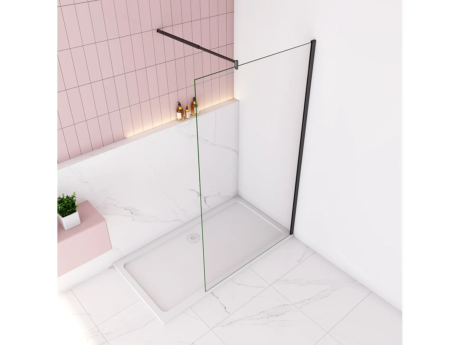 Panel de ducha con película de seguridad,barra 70-120cm,perfil negro mate,(78-80)x200cm