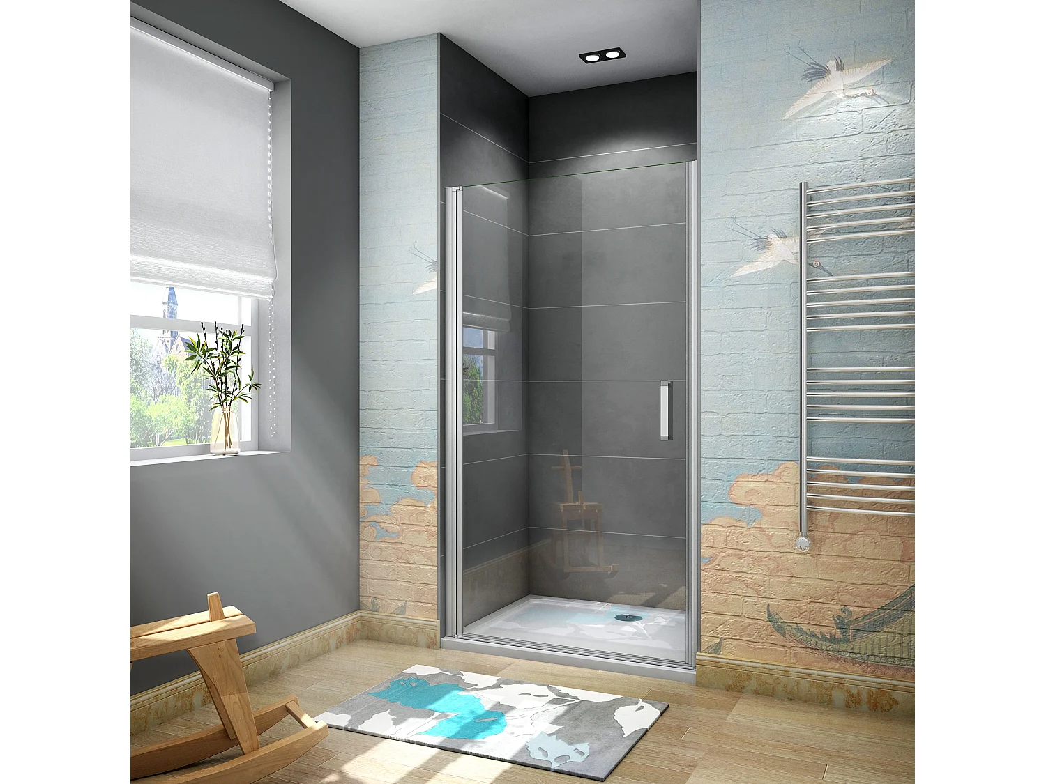 Mampara de ducha frontal abatible perfil blanco/gris mate vidrio 5mm (986-1016)x1850mm