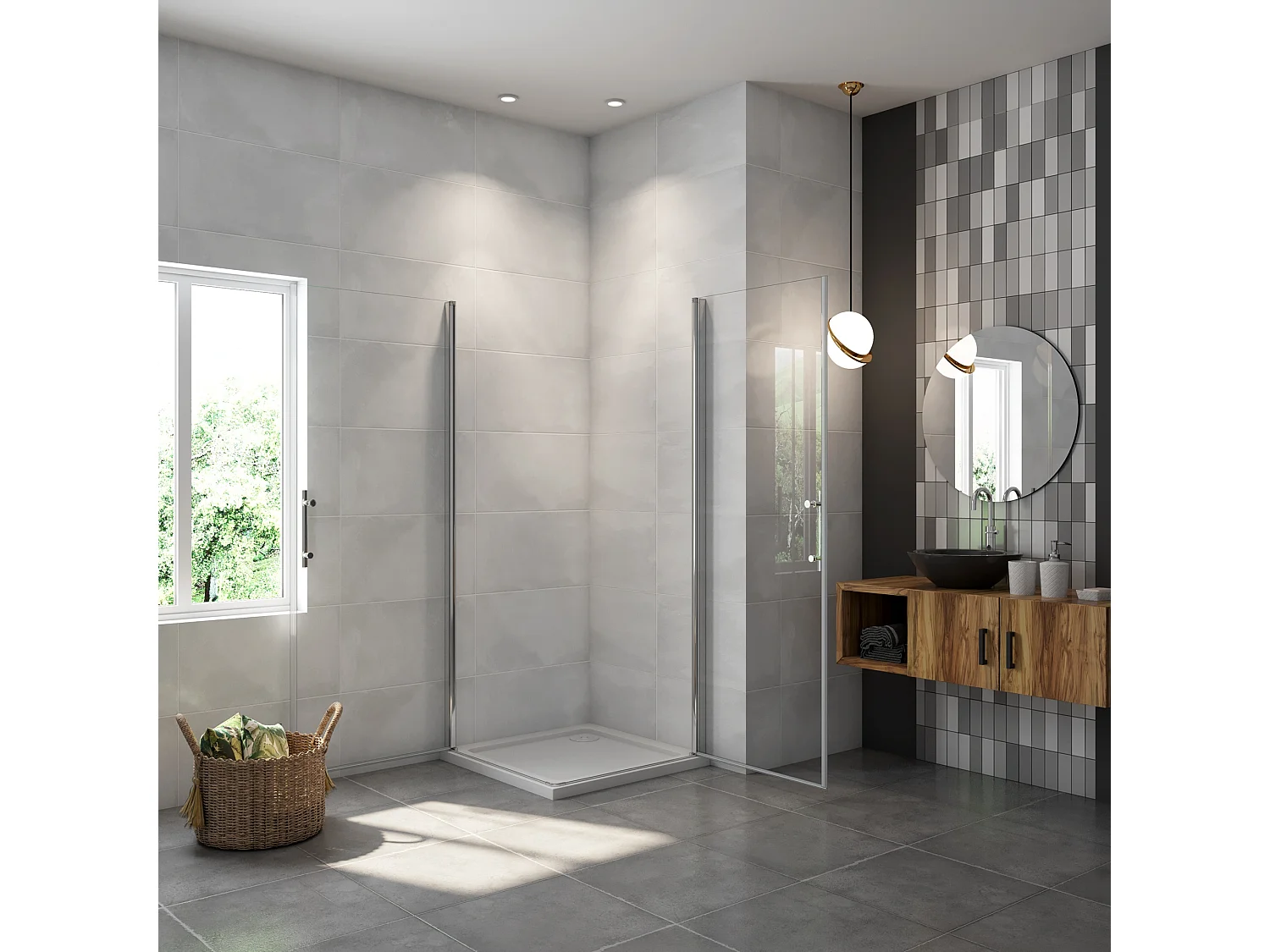 AICA Mampara de ducha cuadrada abatible giratoria vidrio antical 6mm 760x760x1950mm