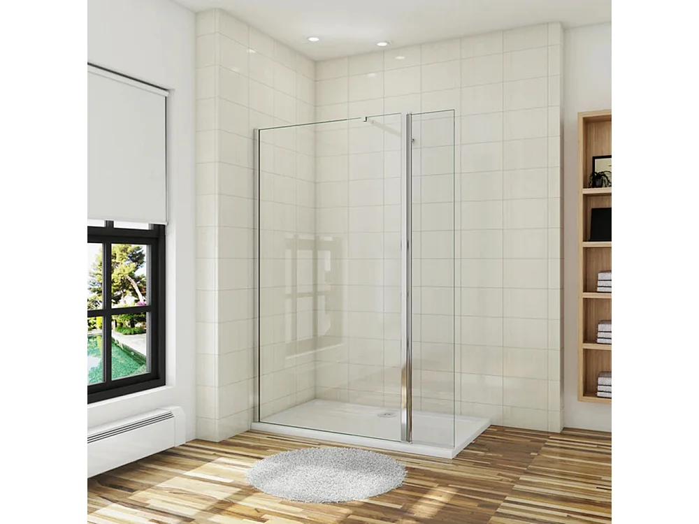 Panel de ducha con película de seguridad+lateral giratorio,barra 73-120cm (120+40)x200cm