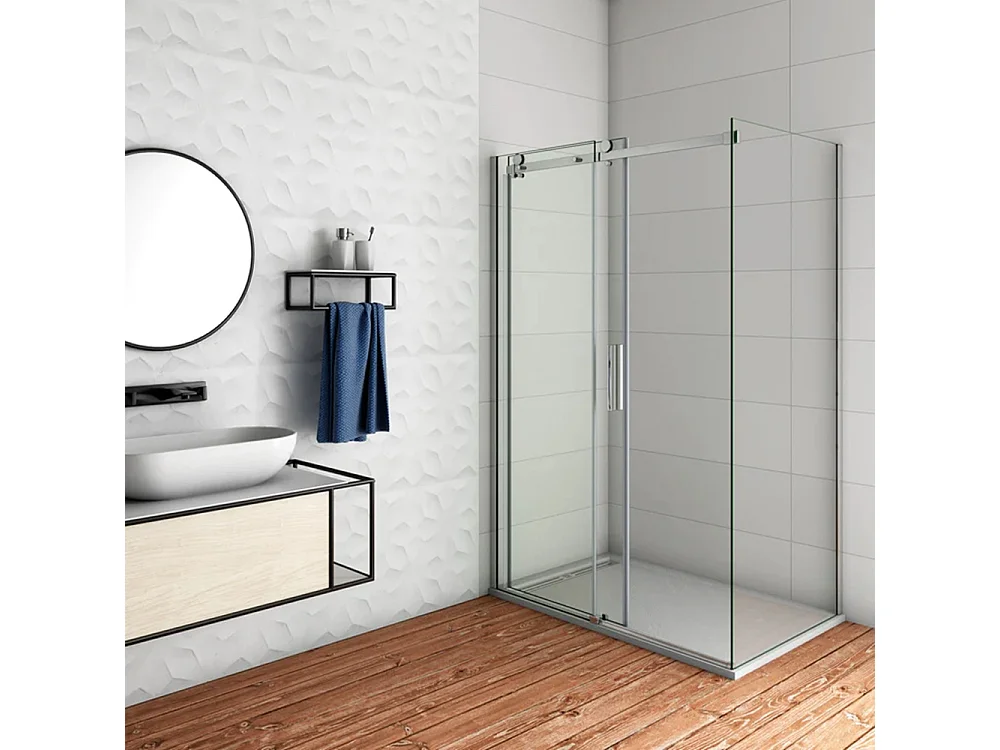 AICA Mampara de ducha corredera+panel lateral,vidrio 8mm antical,(1175-1195)x(783-803)x1950mm