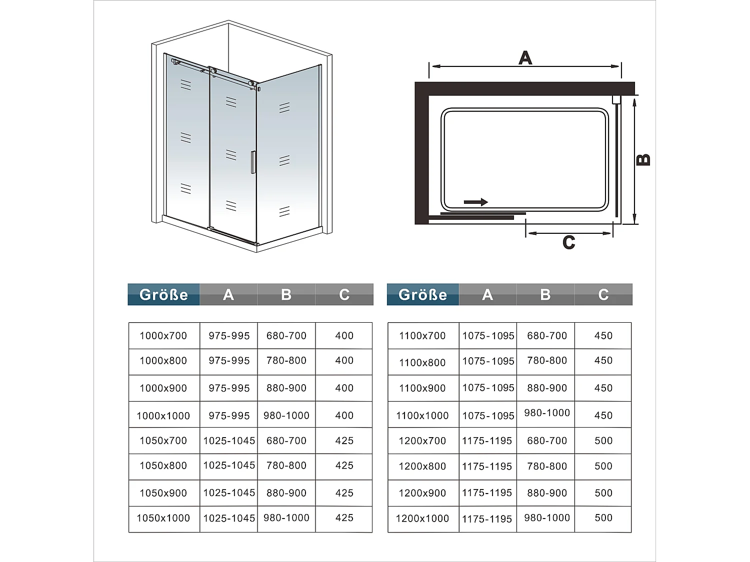 AICA Mampara de ducha corredera+panel lateral,vidrio 8mm antical,(1175-1195)x(783-803)x1950mm