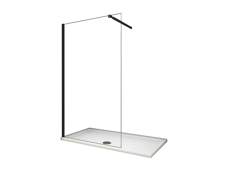 Painel de duche Fixo de folha única Vidro Anti-calcário 8mm com Barra ajustável 73-120cm Perfil Preto fosco Tamanho(158-160)x200cm-AICA