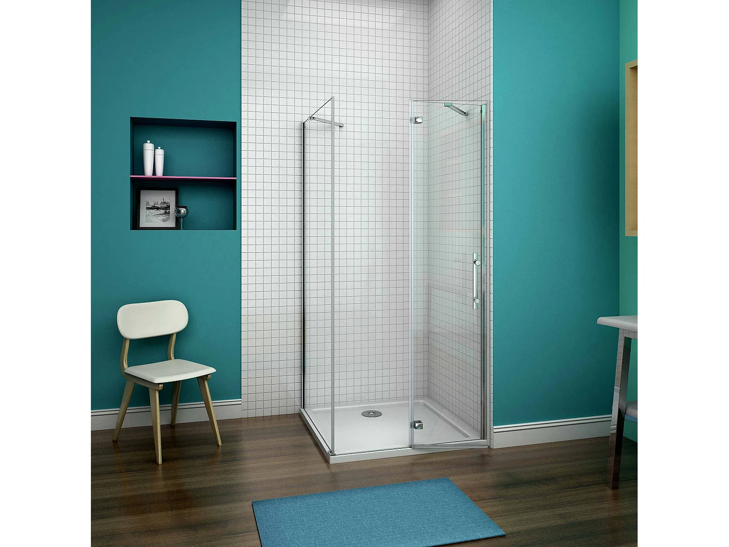 Porta de duche Bater e Painel lateral uma Barra 50cm Perfil cromado Vidro Anticalcário 6mm (1090-1110)x(785-810)x1900mm-AICA