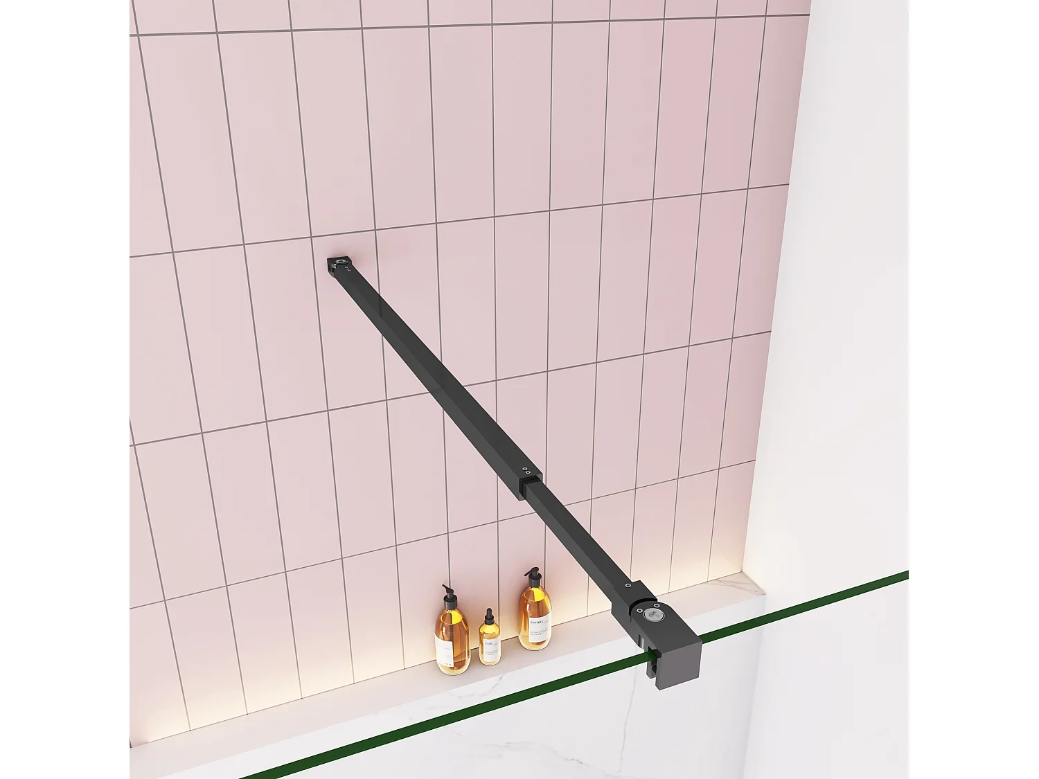 Panel de ducha con película de seguridad,barra 73-120cm,perfil negro mate,(118-120)x200cm