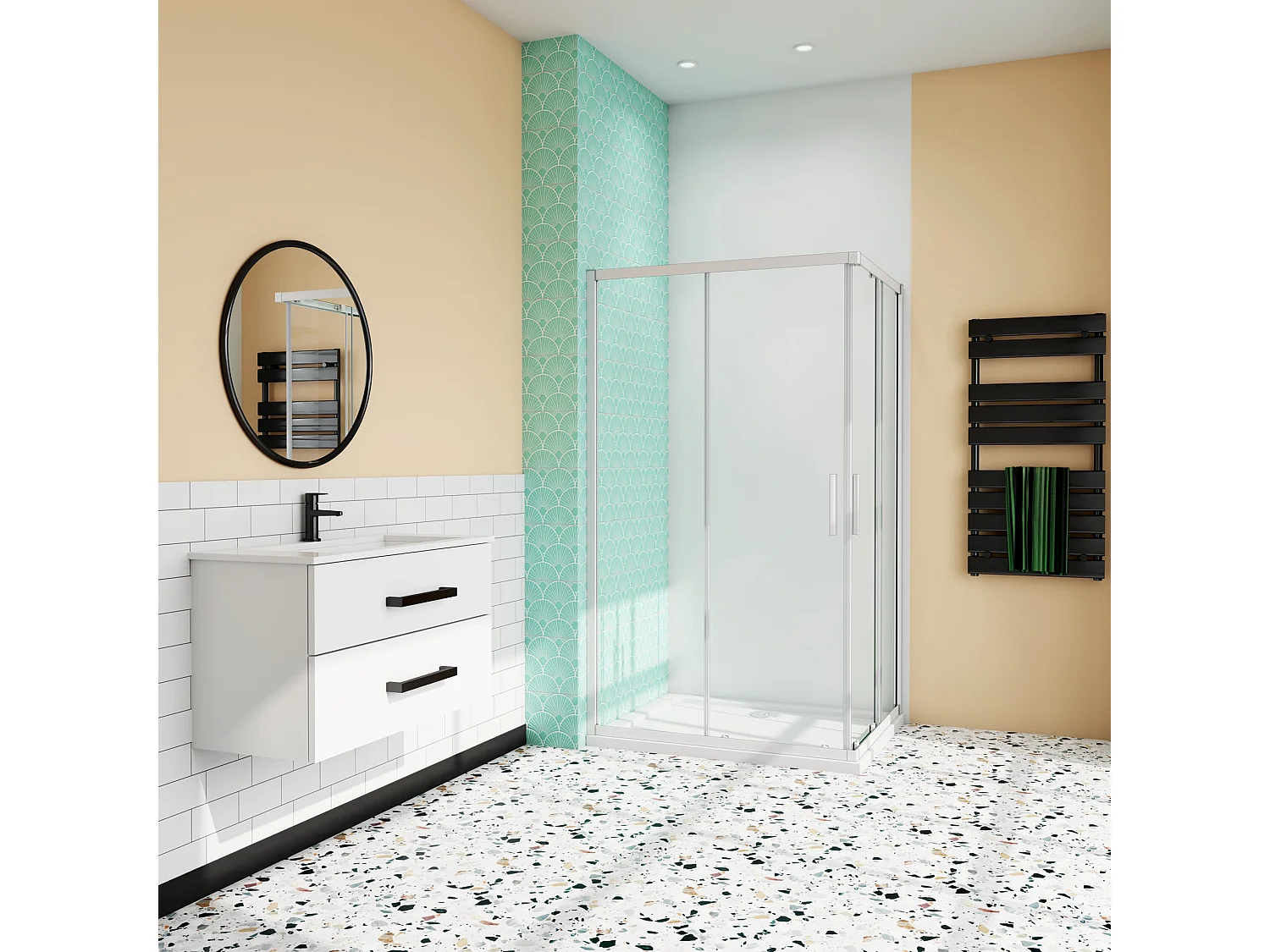 Cabine de duche rectangular correr Perfil cinza fosco Vidro temperado 5mm (680-700)x(1180-1200)x1850mm-AICA