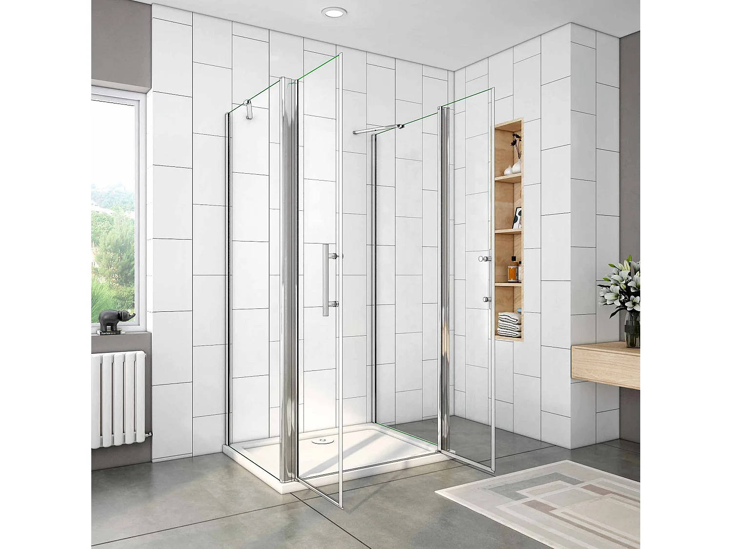 AICA Mampara de ducha abatible+paneles laterales,vidrio antical 6mm,cromado,700x1400x700x1950mm