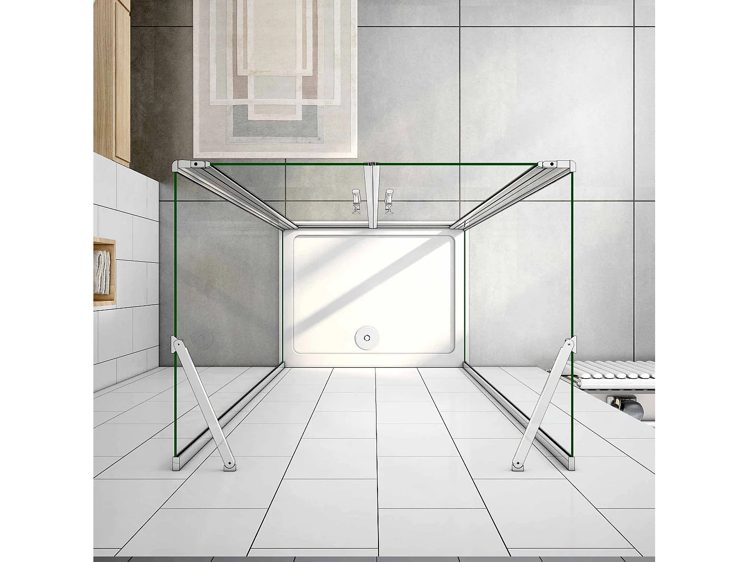 AICA Mampara de ducha abatible+paneles laterales,vidrio antical 6mm,cromado,700x1400x700x1950mm