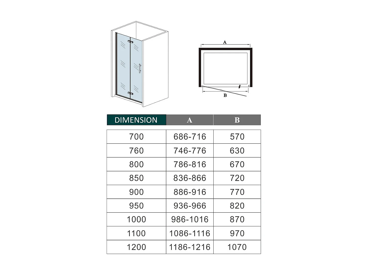 AICA Mampara de ducha frontal plegable,vidrio 6mm con tratamiento antical,(836-866)x1950mm