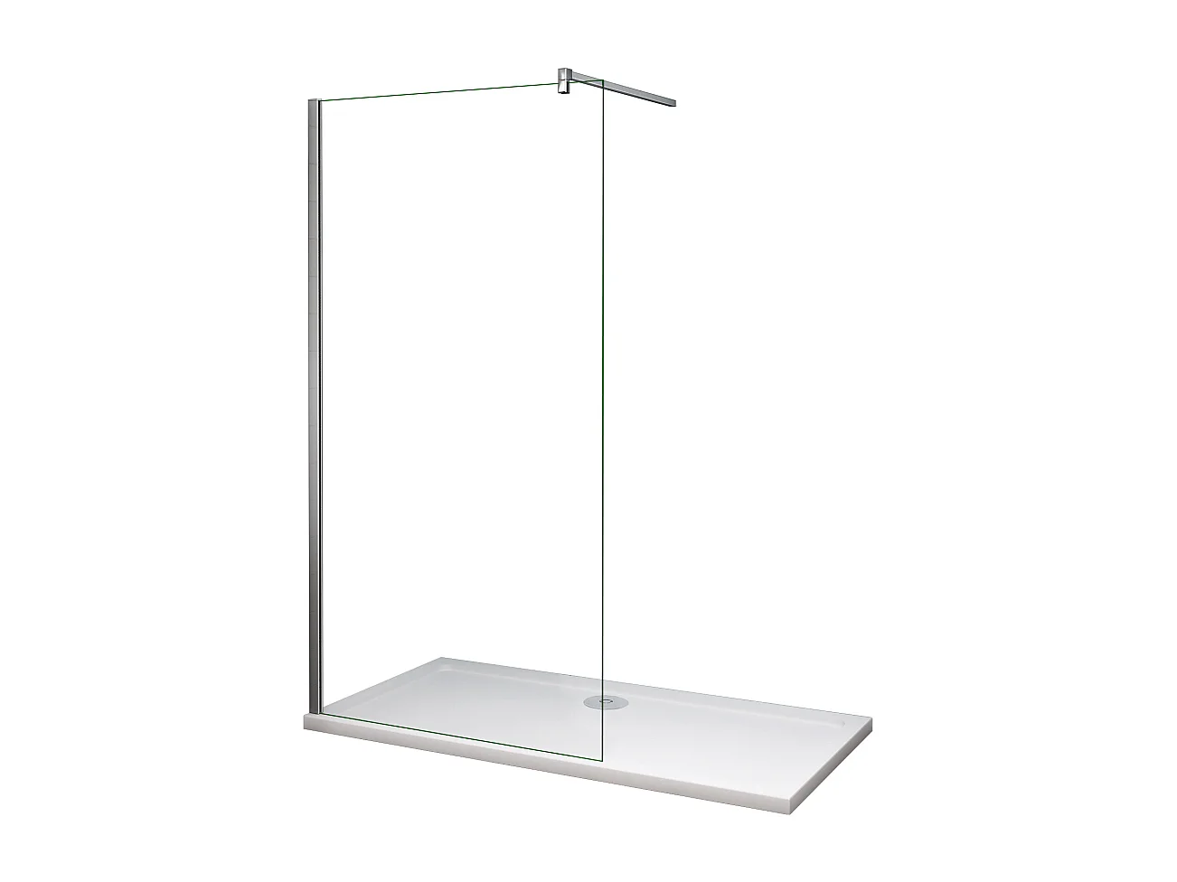 Painel de duche Fixo Vidro temperado de 8 mm com Tratamento anticalcário com uma Barra de 90cm Perfil cromado (128-130)x200cm-AICA