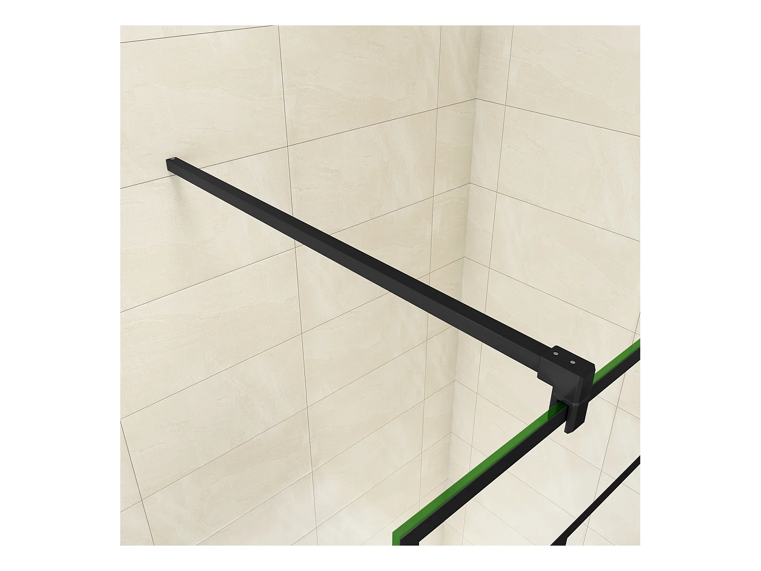 Panel de ducha serigrafiada,vidrio antical 8mm,barra 90cm perfil negro (88-90)x200cm