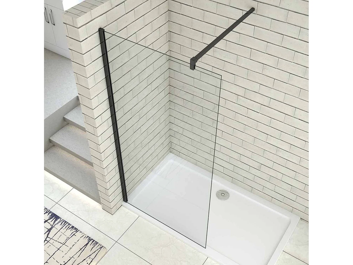 Panel de ducha vidrio antical de 8mm,barra de 140cm perfil negro mate,(48-50)x200cm