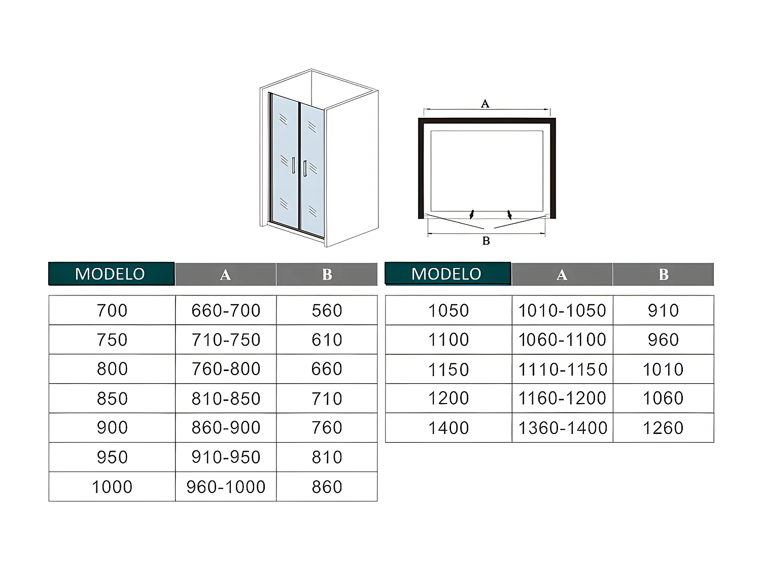 Mampara de ducha abatible dos hojas perfil cromado vidrio antical 6mm (960-1000)x1950mm