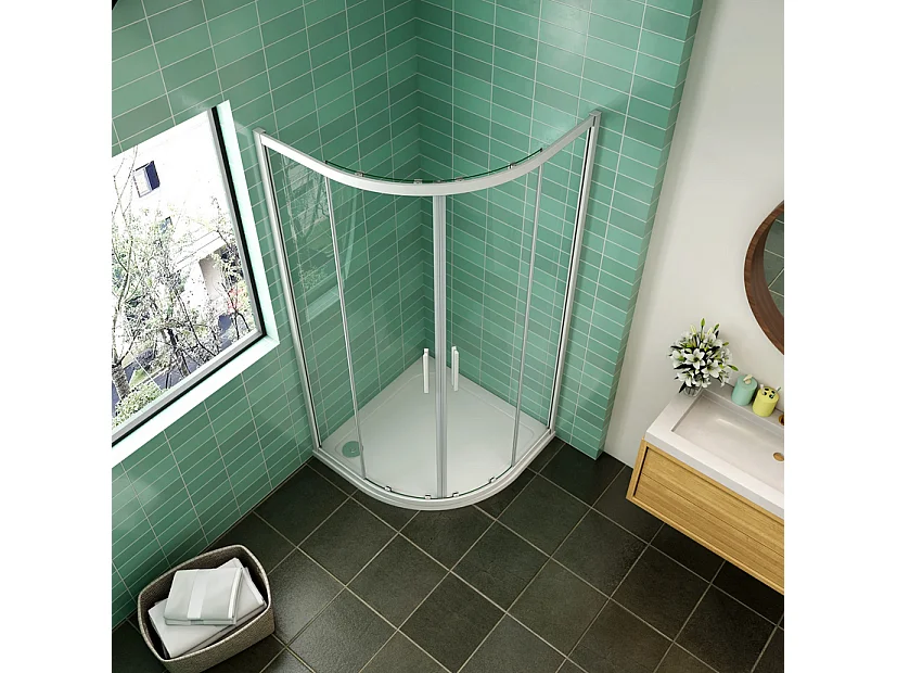 AICA Mampara de ducha curva semicircular corredera,perfil blanco,vidrio 5mm,760x760x1850mm