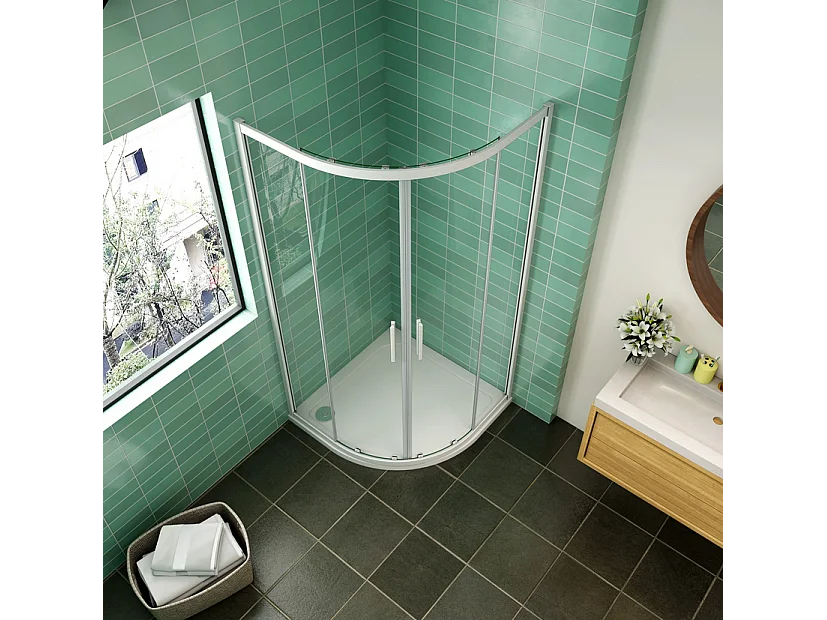 AICA Mampara de ducha curva semicircular corredera,perfil blanco,vidrio 5mm,760x760x1850mm