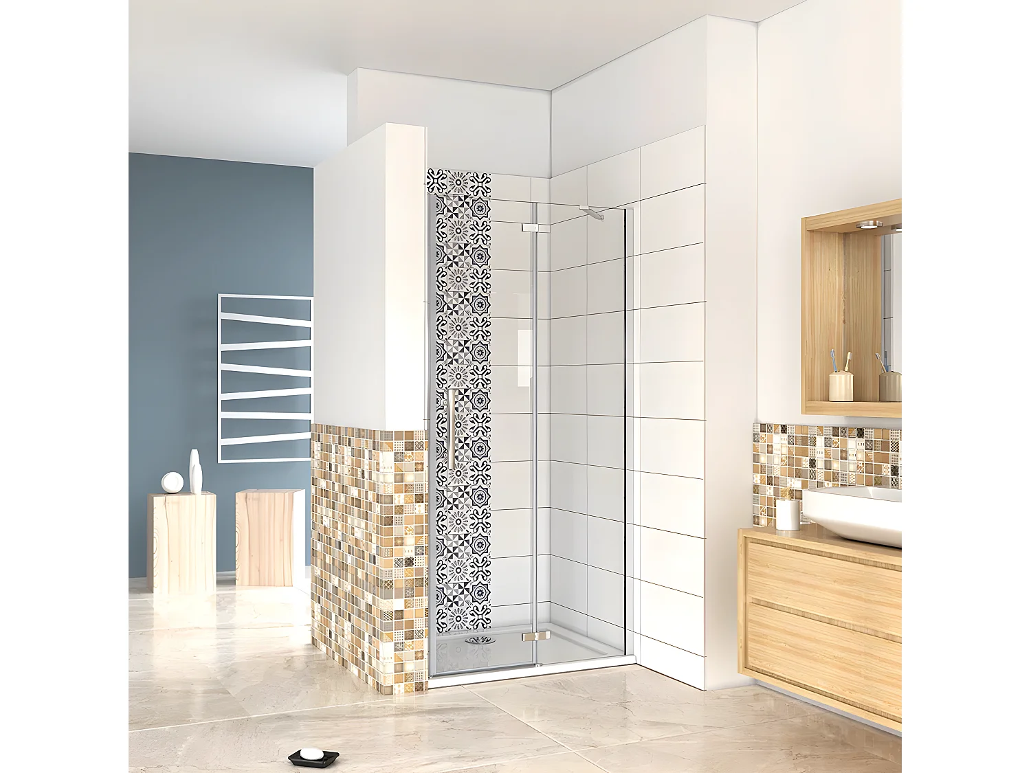 Mampara de ducha frontal abatible perfil cromado vidrio antical 6mm (877-907)x1900mm