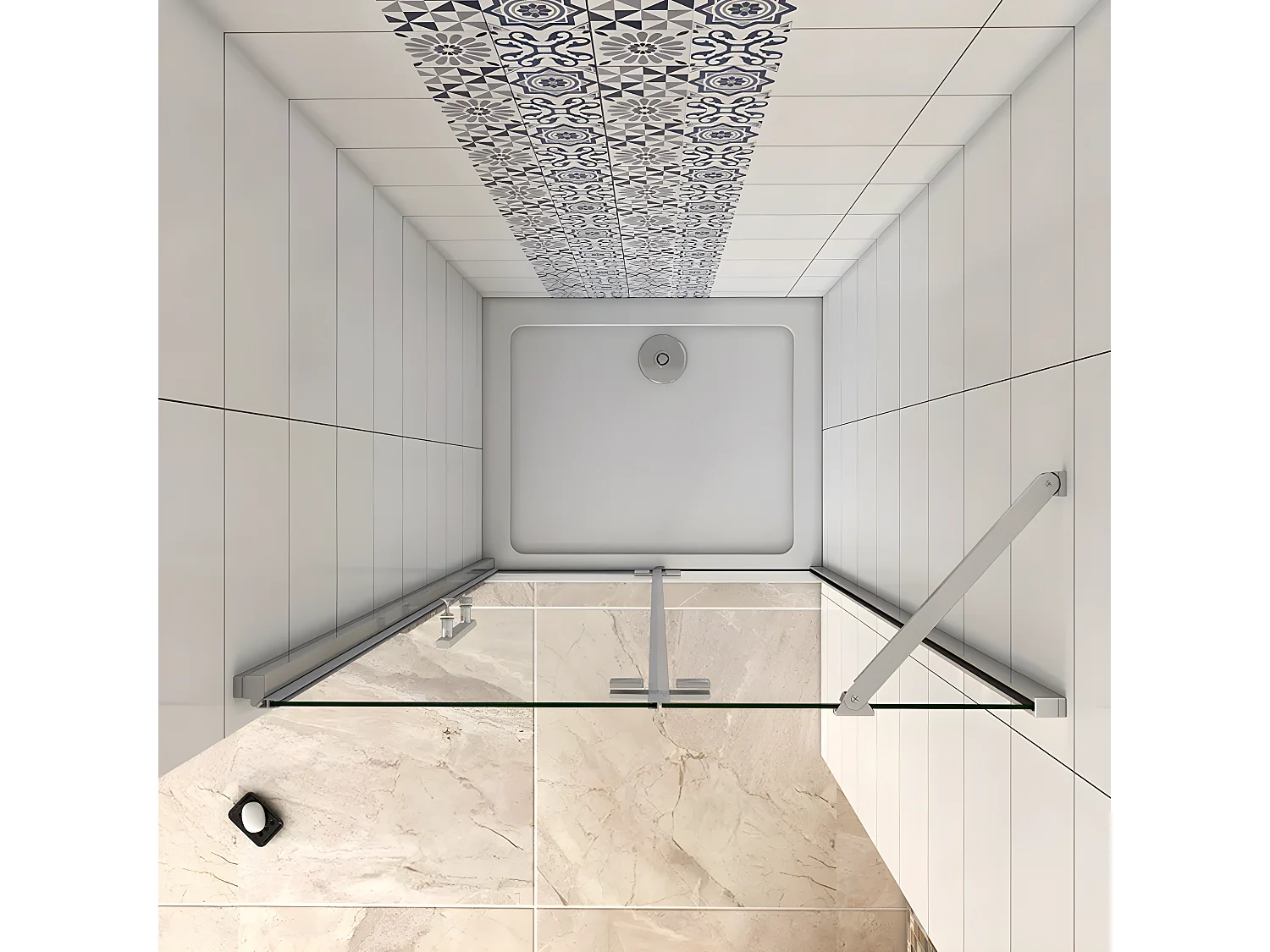 Mampara de ducha frontal abatible perfil cromado vidrio antical 6mm (877-907)x1900mm