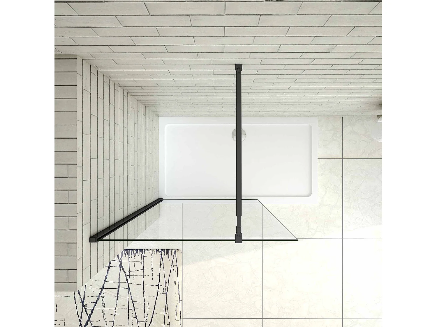 Panel de ducha vidrio antical 8mm,barra 73-120cm,perfil negro mate,(98-100)x200cm