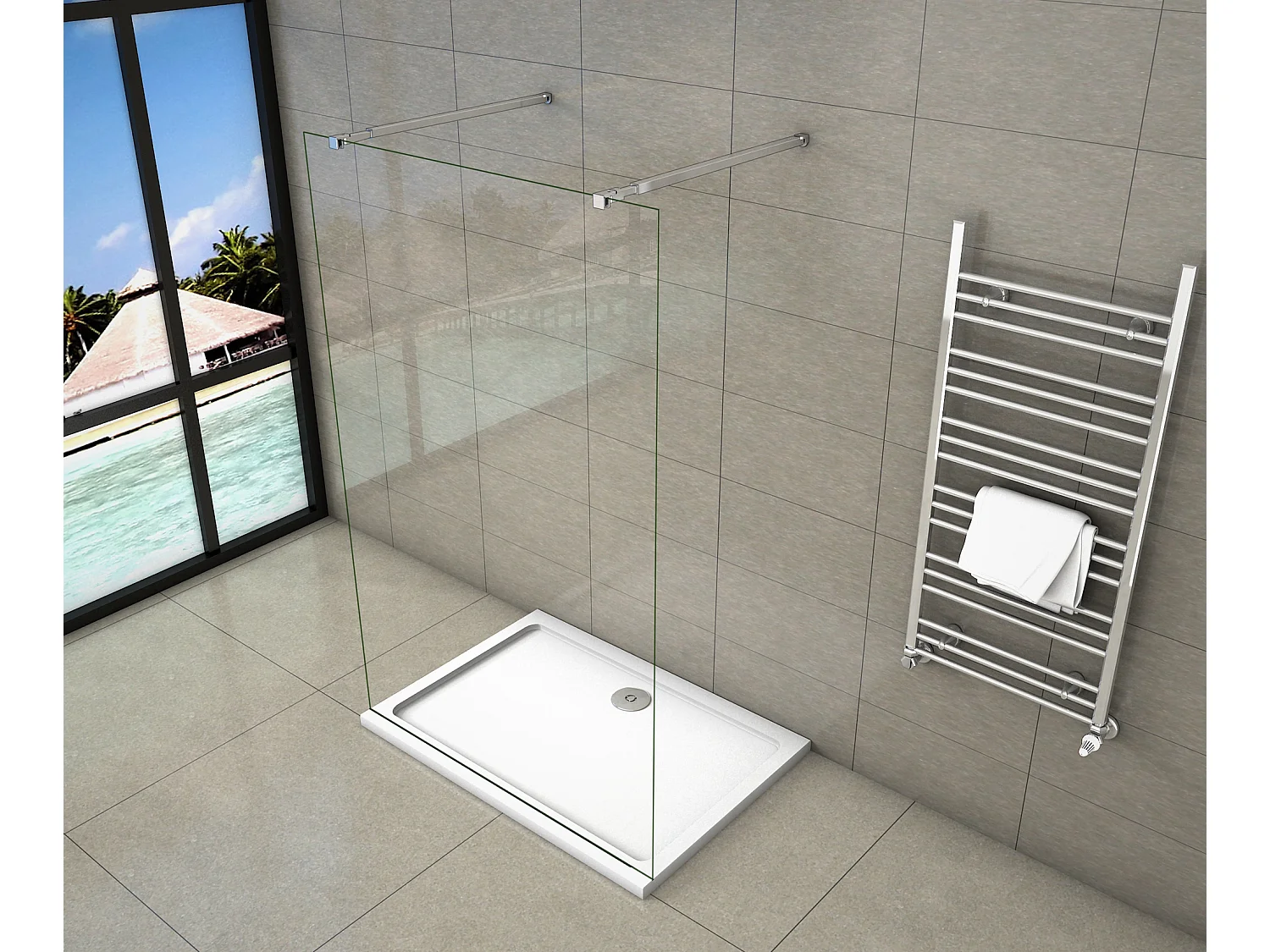 Panel de ducha vidrio 8mm con película de seguridad 117x200cm con dos barras 73-120cm