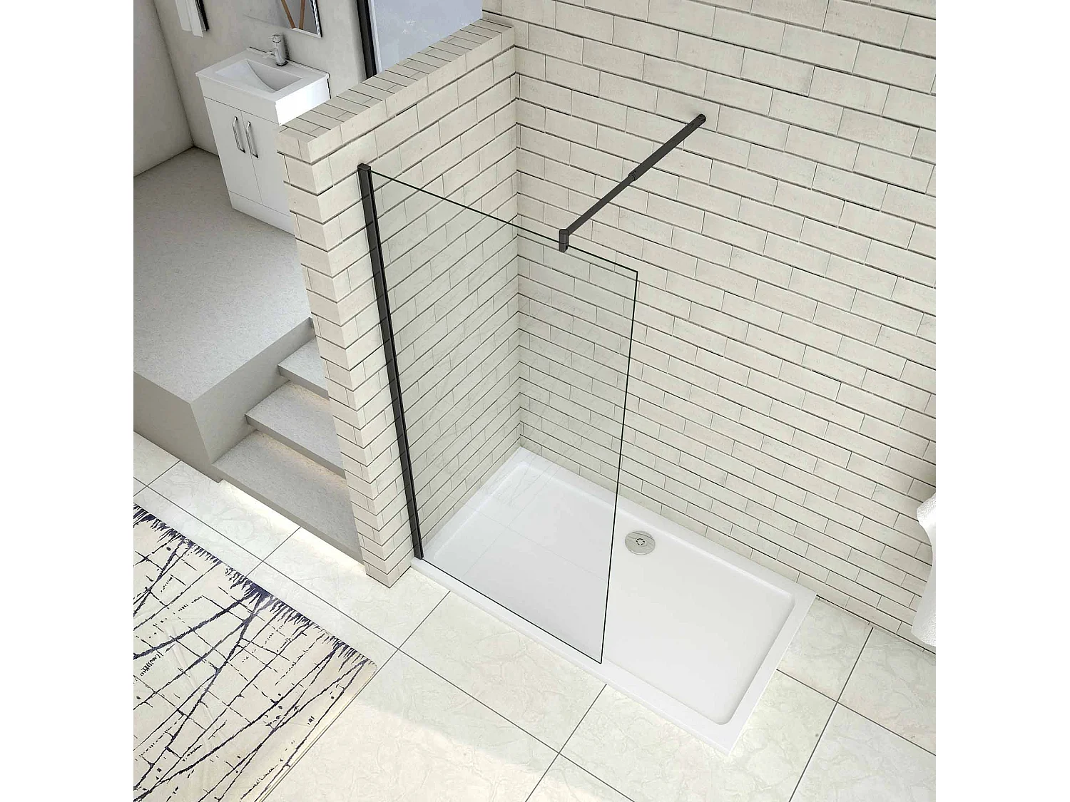 Painel de duche Fixo Vidro Anti-calcário 10mm com Barra ajustável 70-120cm Perfil Preto fosco Tamanho(108-110)x200cm-AICA