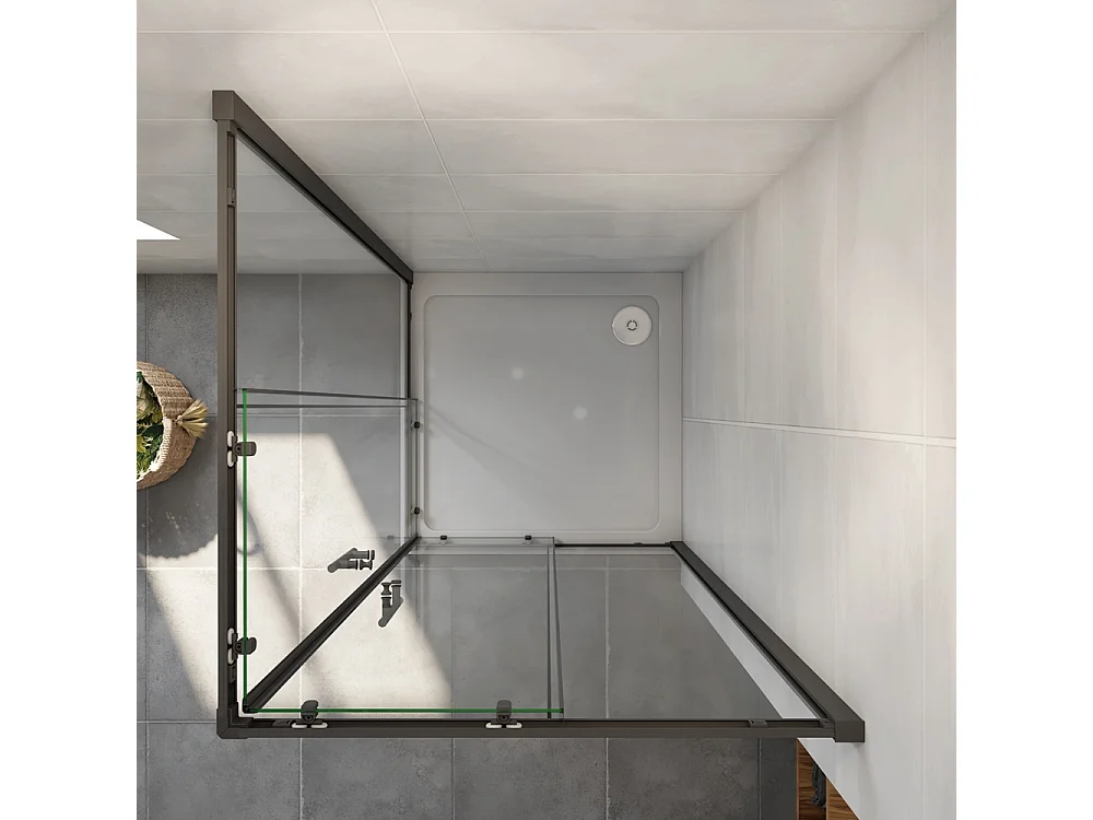 AICA Mampara de ducha rectangular corredera perfil negro mate vidrio antical 6mm 800x700x1900mm