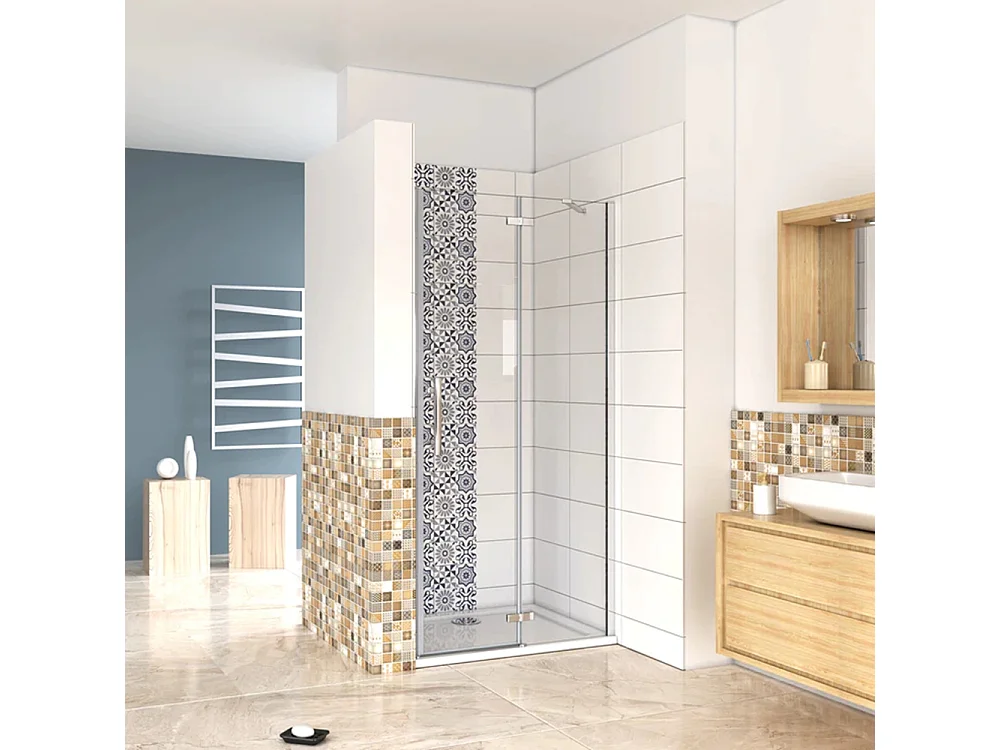 AICA Mampara de ducha frontal abatible perfil cromado vidrio antical 6mm (977-1007)x1900mm