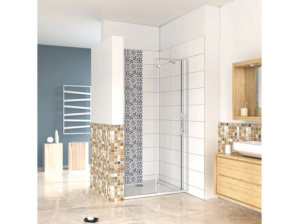 AICA Mampara de ducha frontal abatible perfil cromado vidrio antical 6mm (977-1007)x1900mm