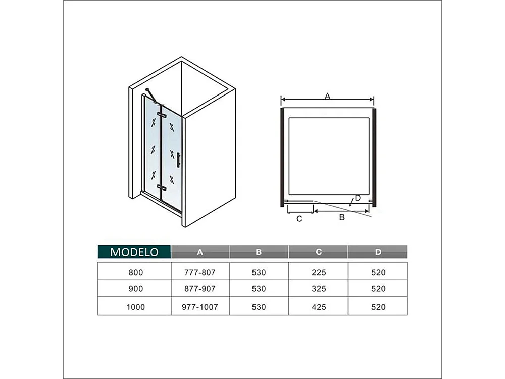 AICA Mampara de ducha frontal abatible perfil cromado vidrio antical 6mm (977-1007)x1900mm