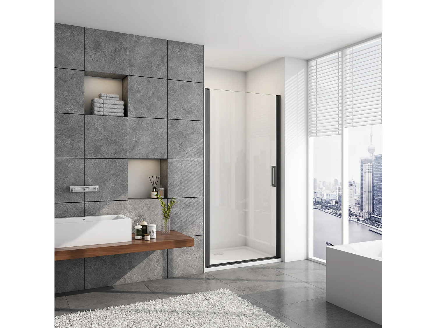 AICA Mampara de ducha frontal abatible perfil negro mate vidrio antical 8mm (787-817)x2000mm