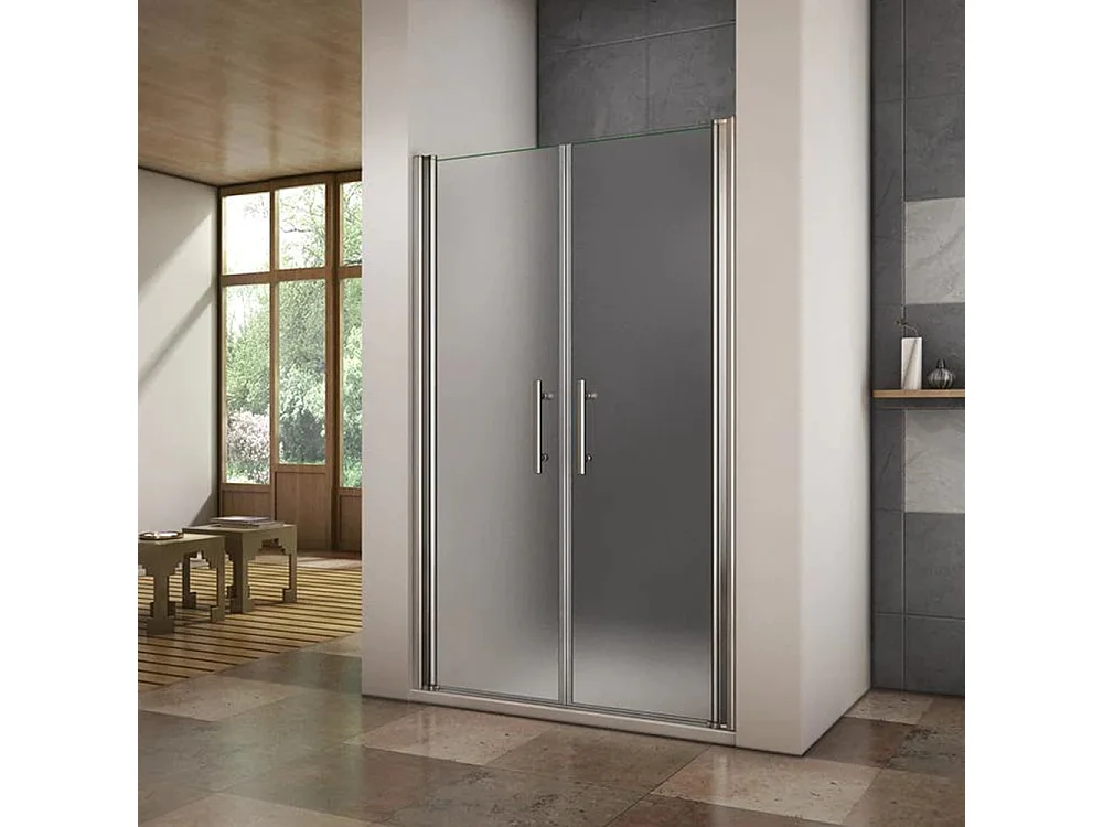 Porta de duche Bater dois folhas Perfil cromado Vidro fosco Anticalcário 6mm (960-1000)x1950mm-AICA
