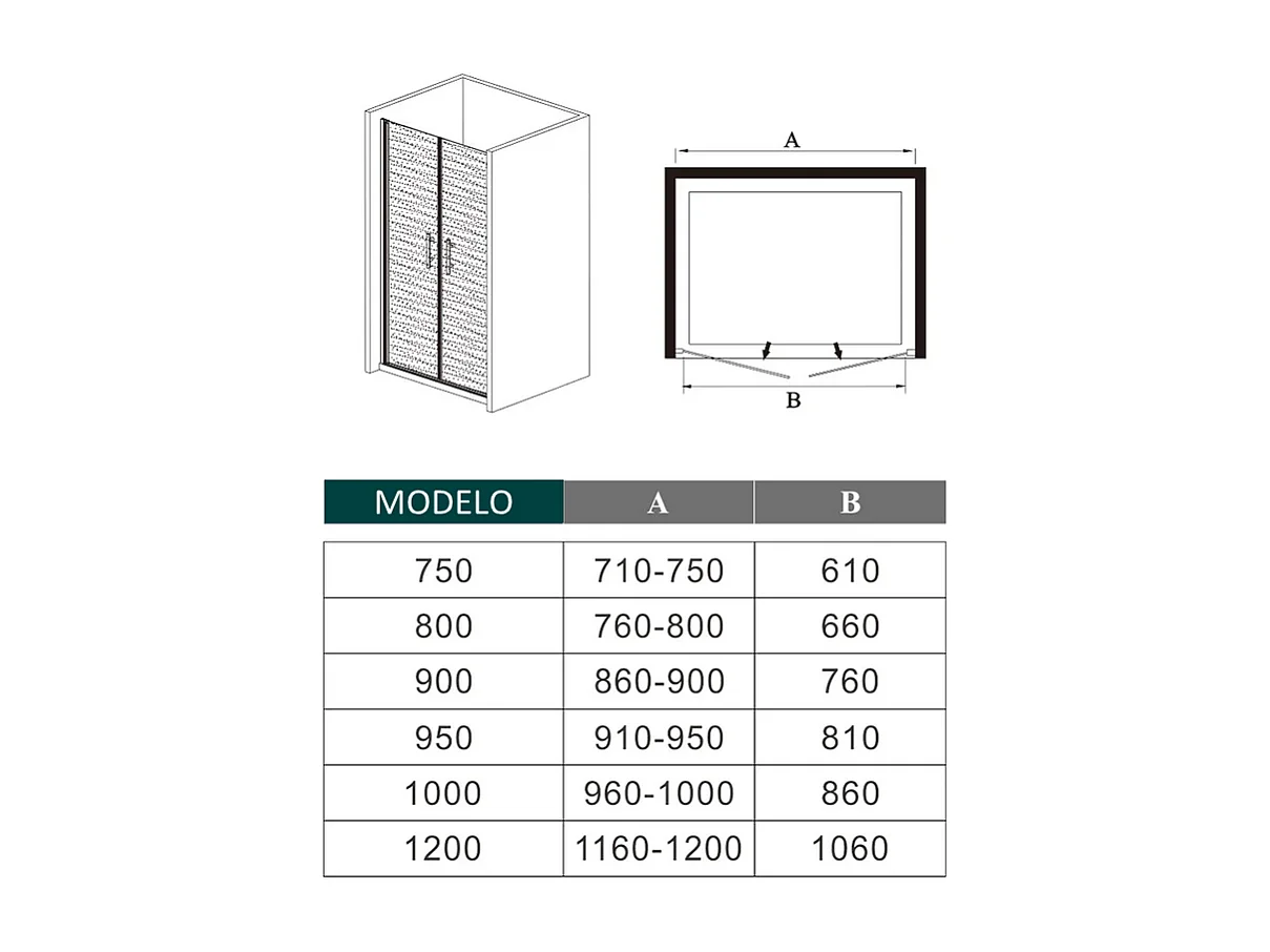 Porta de duche Bater dois folhas Perfil cromado Vidro fosco Anticalcário 6mm (960-1000)x1950mm-AICA